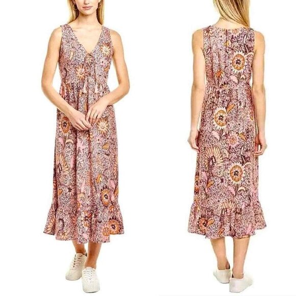 MADEWELL Women Maxi Dress Size 10 Multicolor Bali Bloom Sleeveless Paisley Print